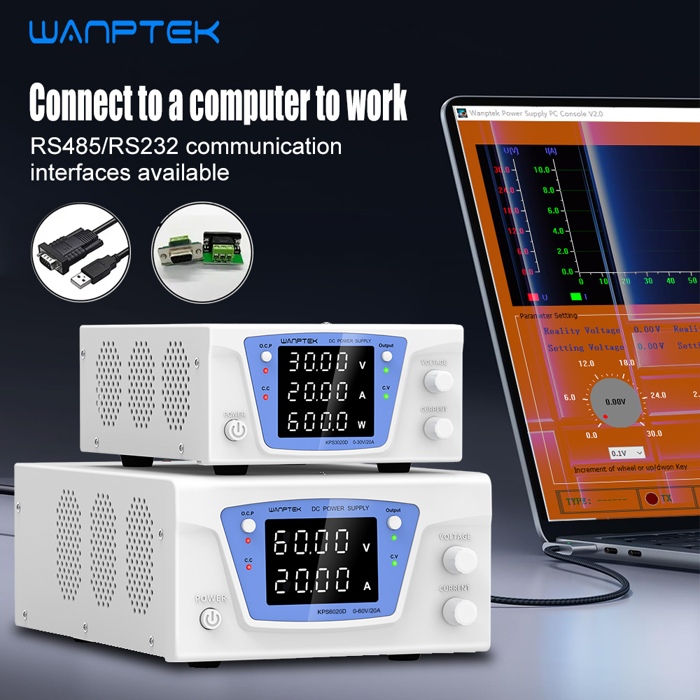 Programmable Dc Power Supply 60V 10A - แหล่งจ่ายไฟฟ้ากระแสตรงแบบปรับค่าได้ Wanptek RS485/RS232 สำหรับห้องปฏิบัติการ 30V 60V